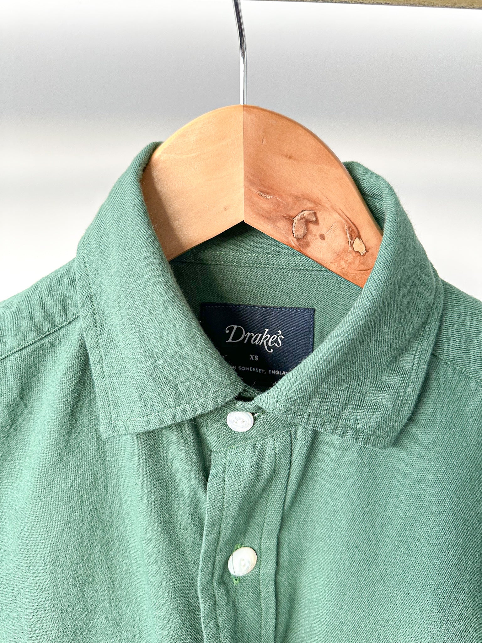 Drake's Green Brushed Cotton Work Shirt