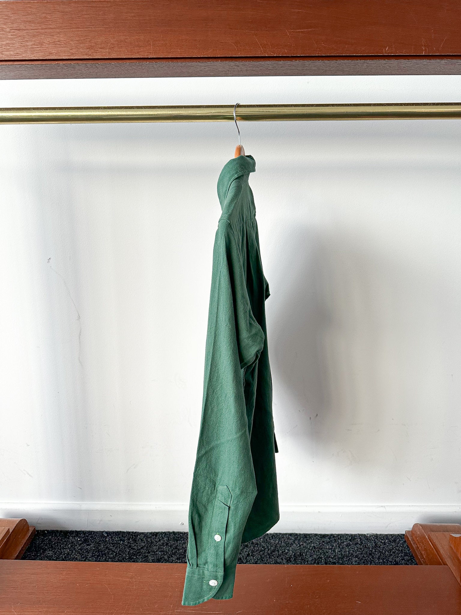 Drake's Green Brushed Cotton Work Shirt