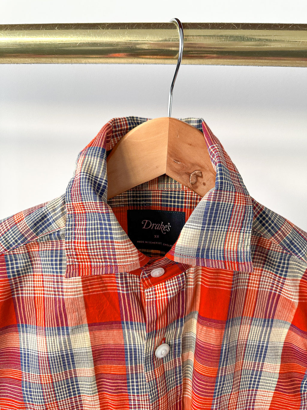 Drake's Red Amber Checked Double Pocket Shirt