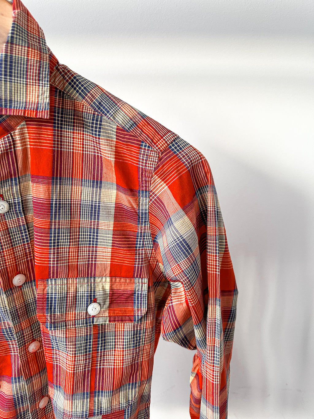Drake's Red Amber Checked Double Pocket Shirt