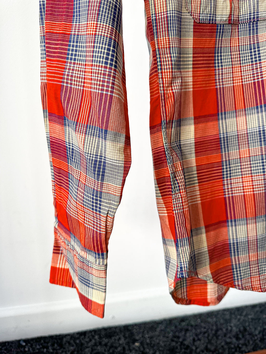 Drake's Red Amber Checked Double Pocket Shirt