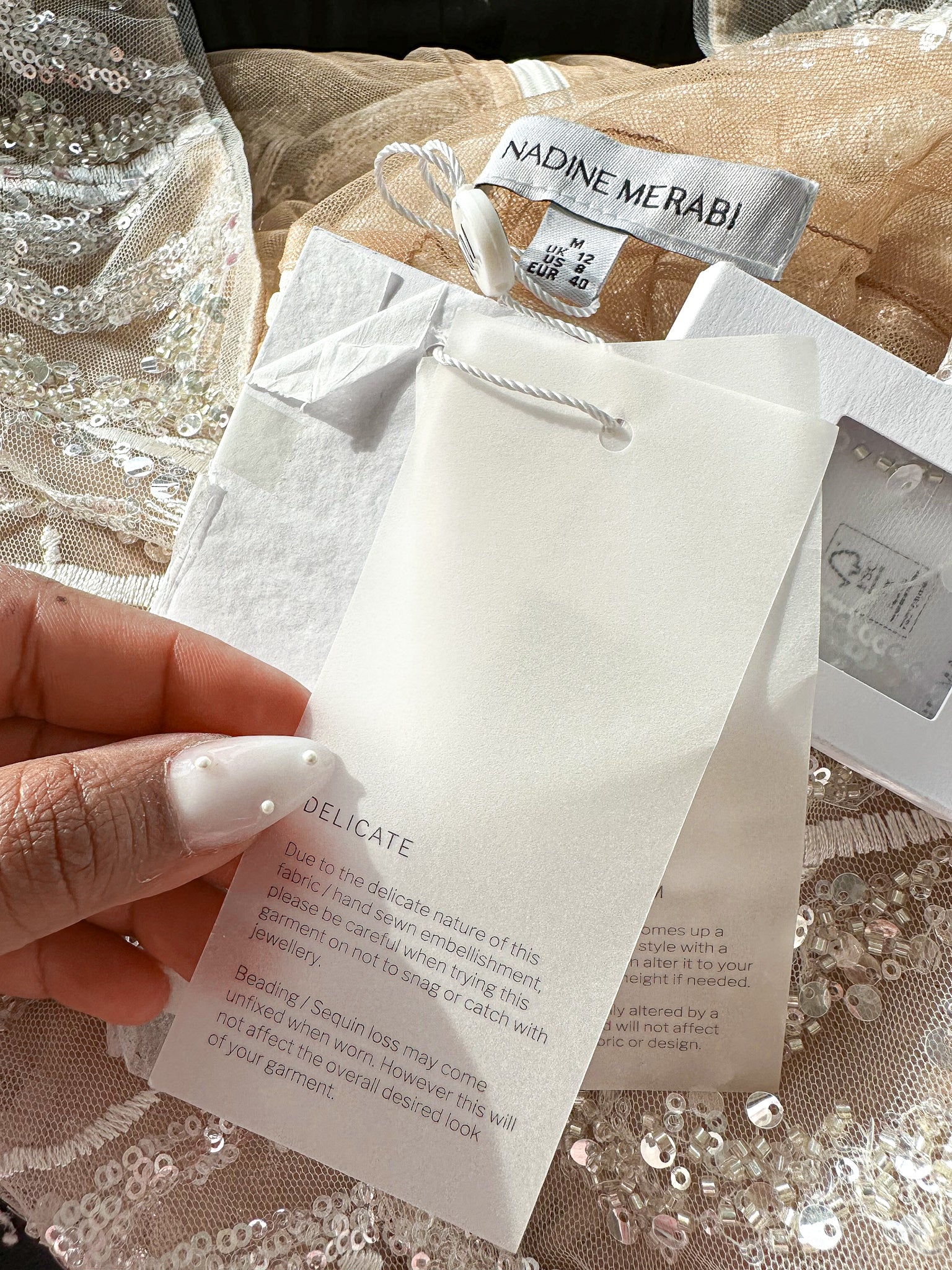 Nadine Merabi Bridal White Tia Embellished Mesh Feather Cuff Trim Jumpsuit