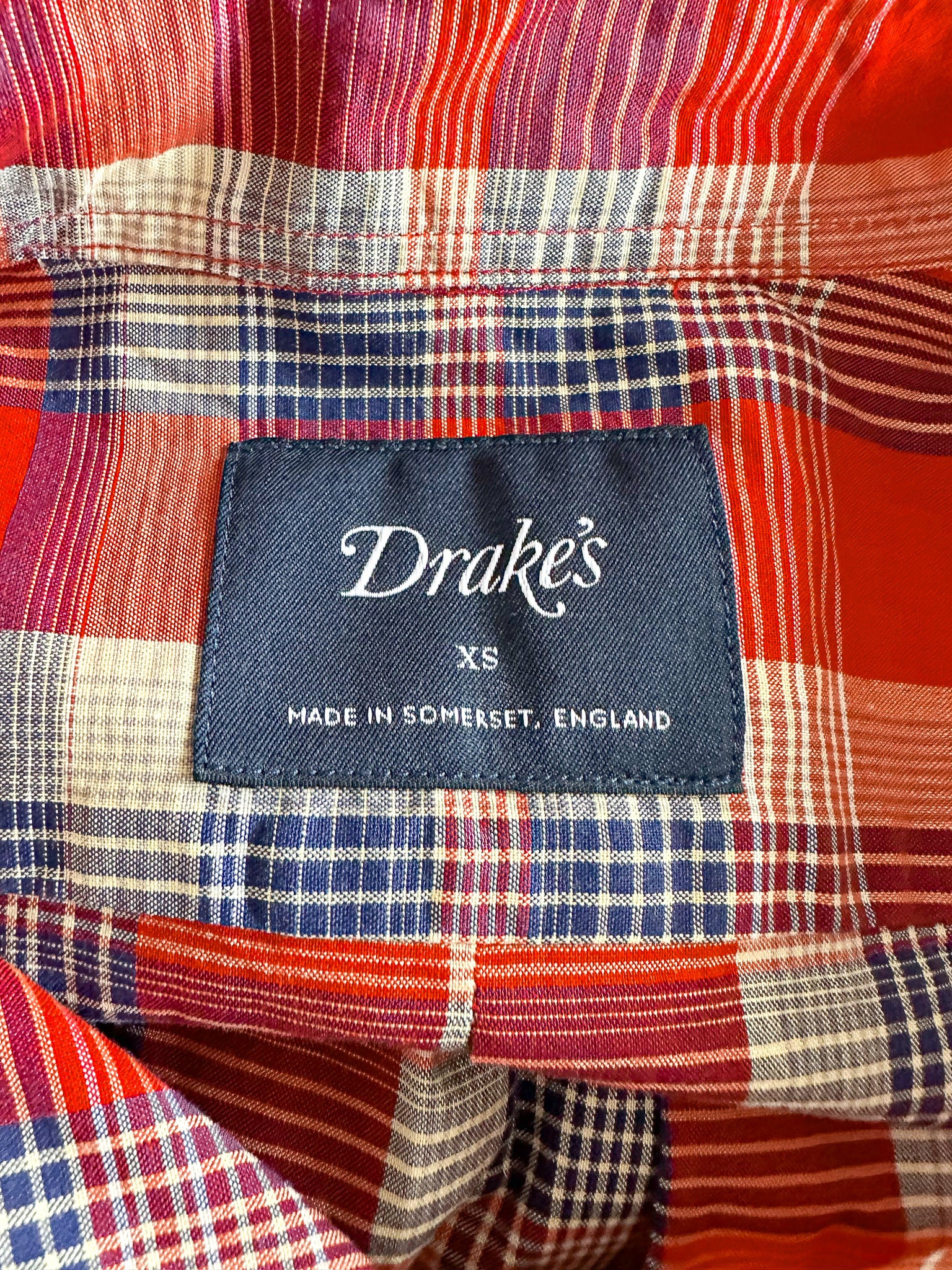 Drake's Red Amber Checked Double Pocket Shirt