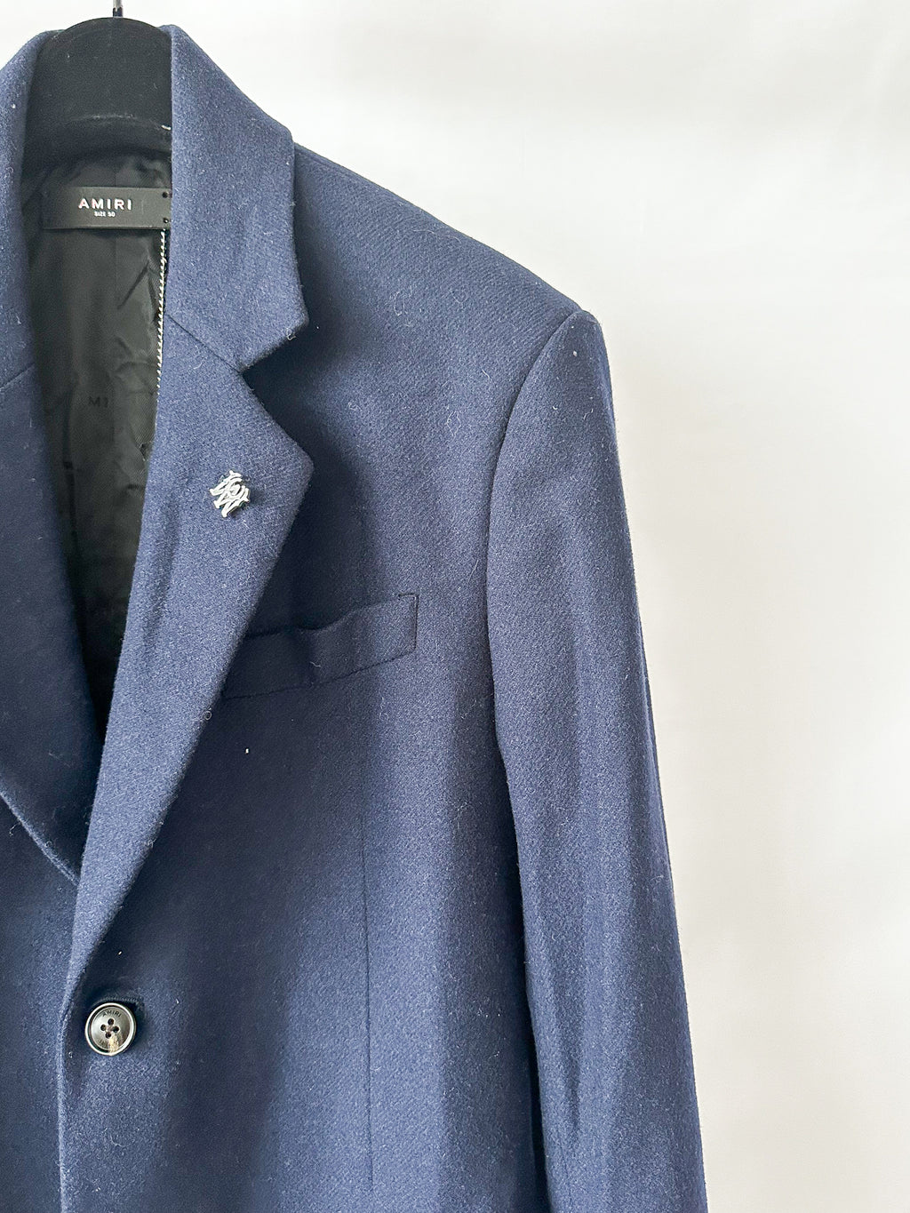 Amiri Navy Wool Blend Single Breasted Coat