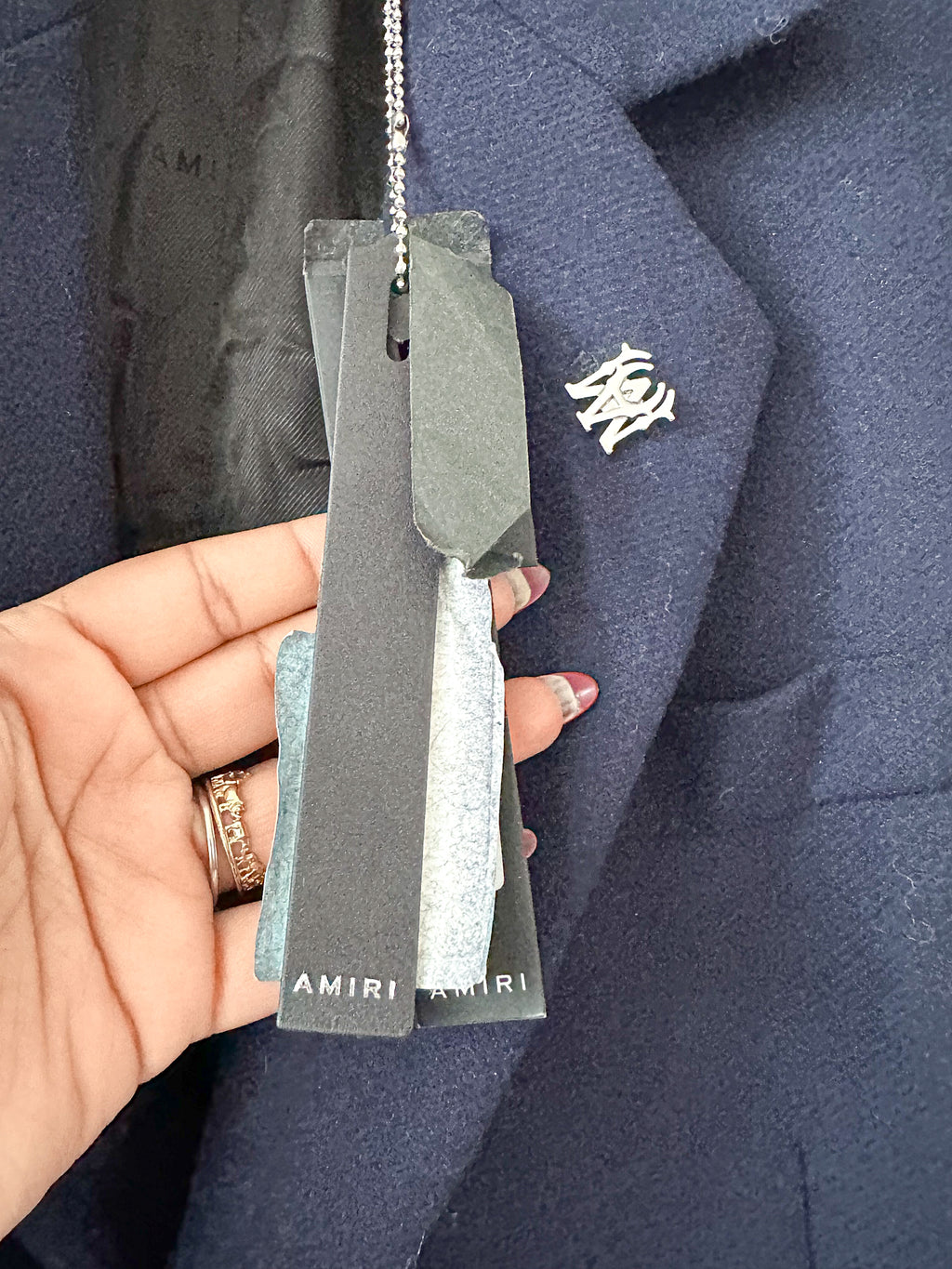 Amiri Navy Wool Blend Single Breasted Coat