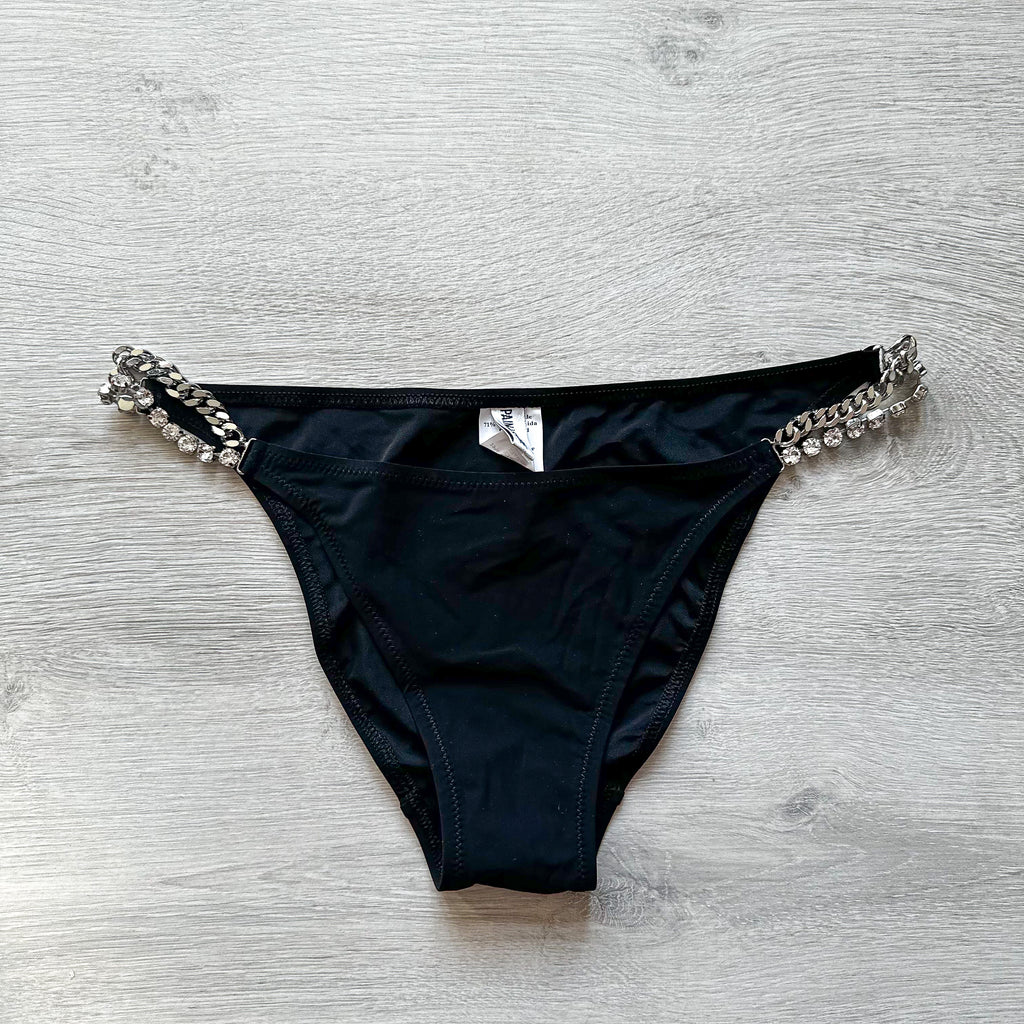 Pain De Sucre Black Crystal Jewel Chain Side Seloua Bikini Bottoms - House Of Huntington