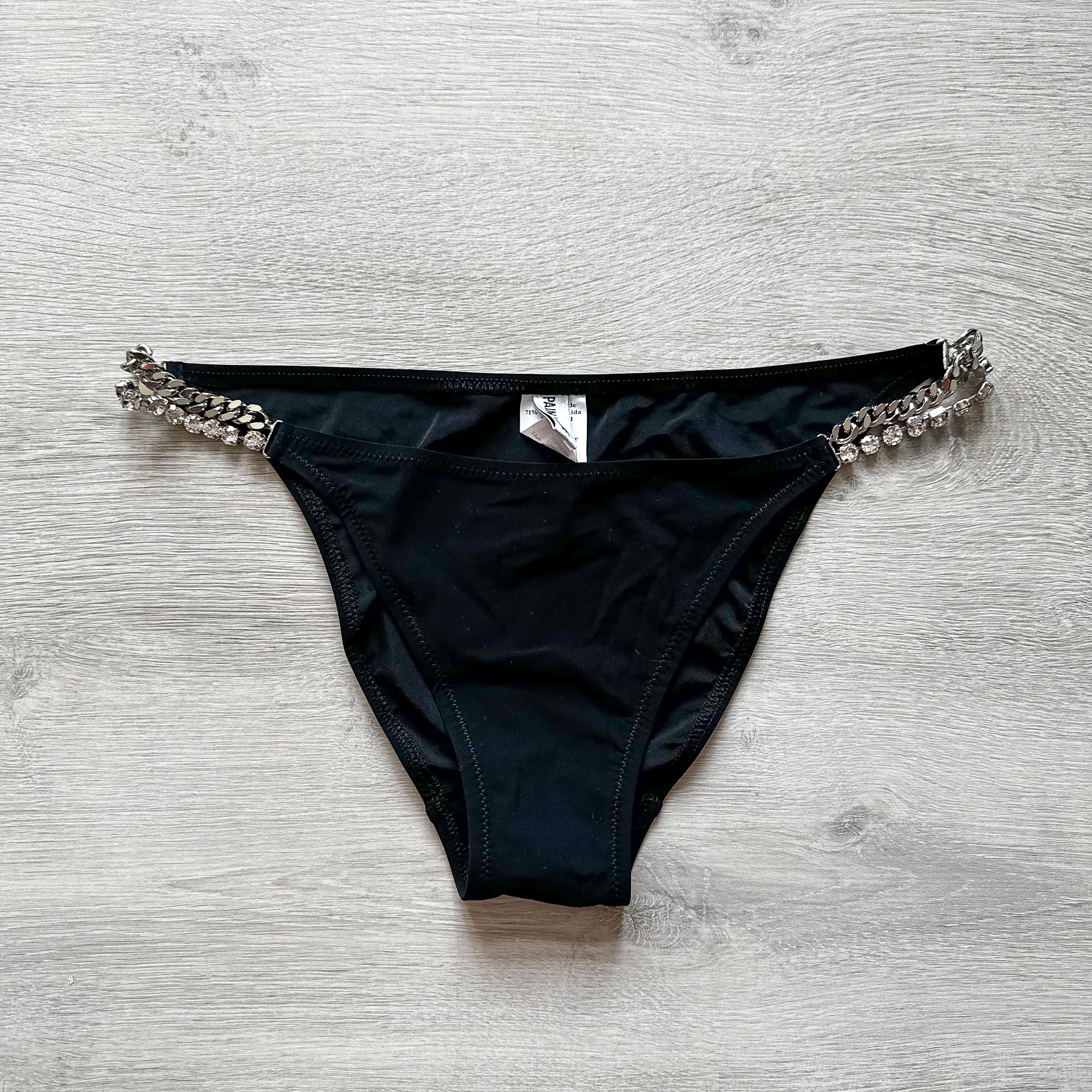 Pain De Sucre Black Crystal Jewel Chain Side Seloua Bikini Bottoms - House Of Huntington