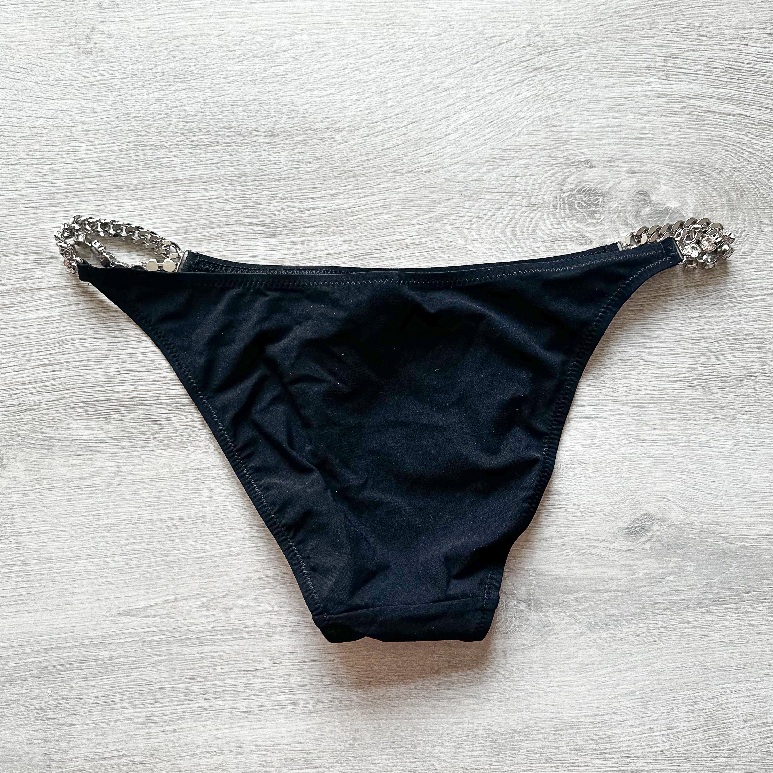 Pain De Sucre Black Crystal Jewel Chain Side Seloua Bikini Bottoms - House Of Huntington