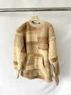 YMC Sara Teddy Fleece Beige Brown Patchwork Sweatshirt