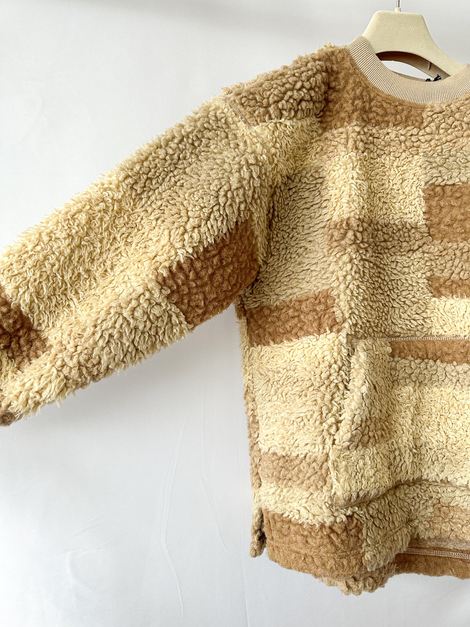 YMC Sara Teddy Fleece Beige Brown Patchwork Sweatshirt