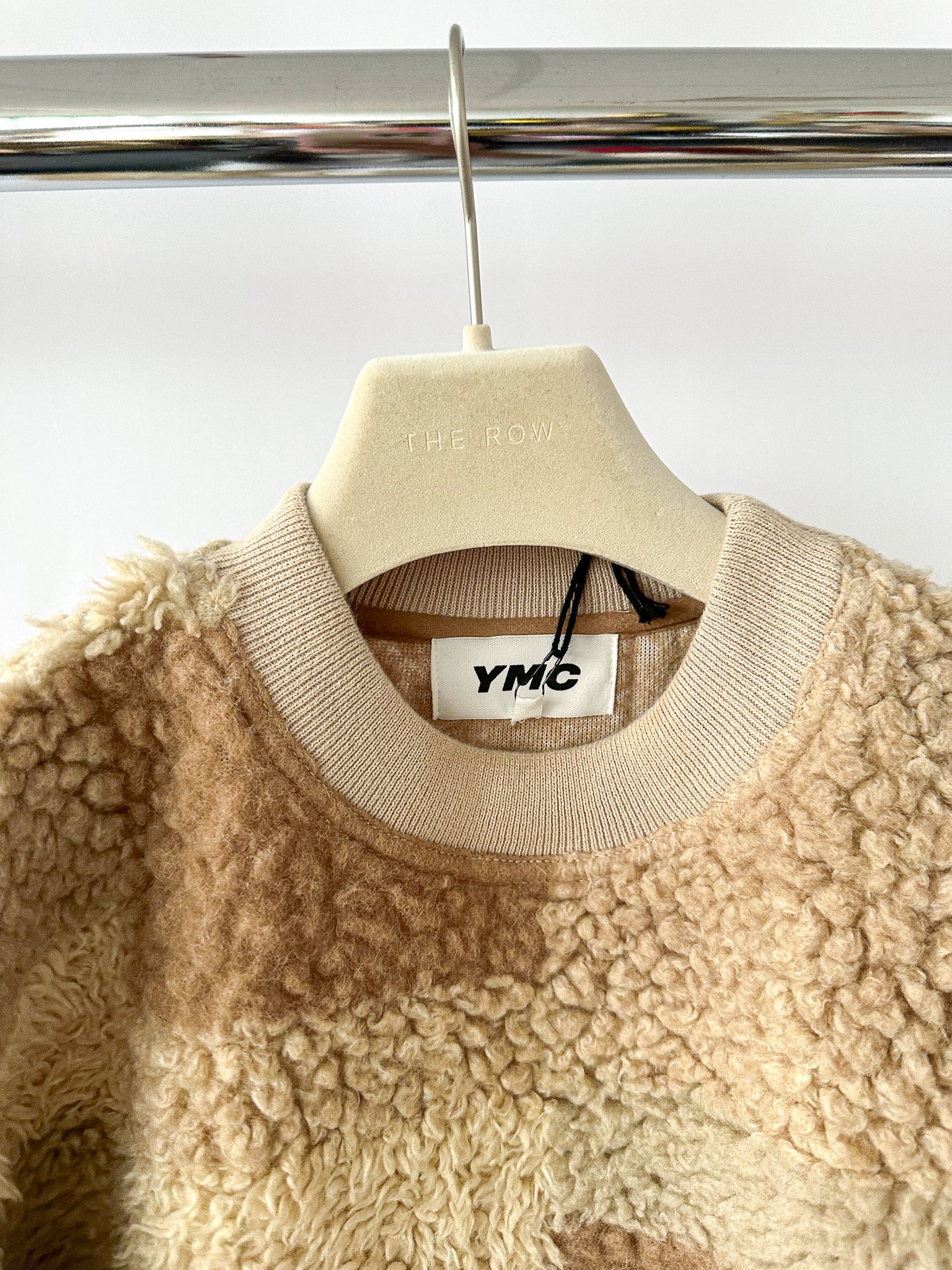 YMC Sara Teddy Fleece Beige Brown Patchwork Sweatshirt