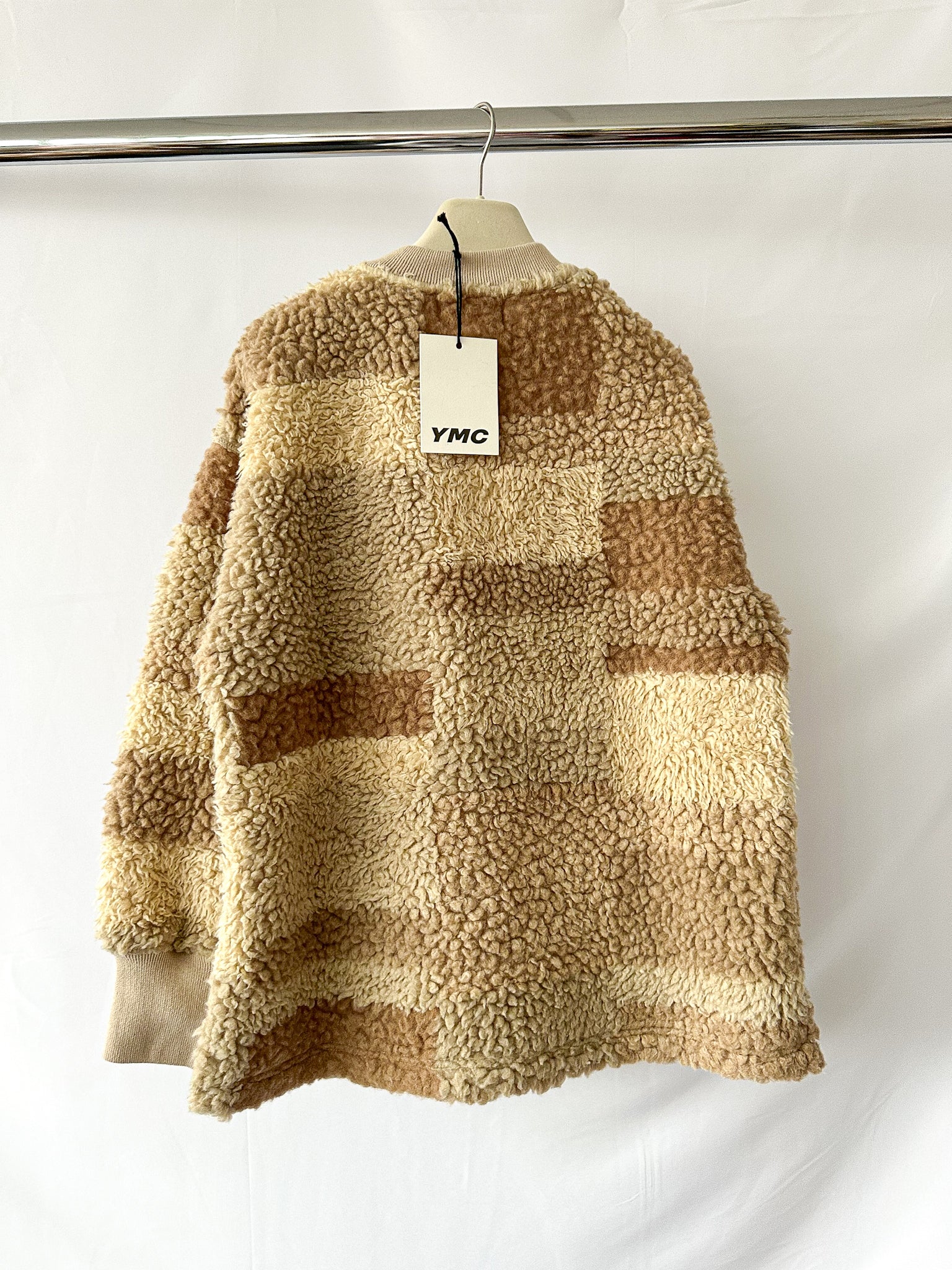 YMC Sara Teddy Fleece Beige Brown Patchwork Sweatshirt