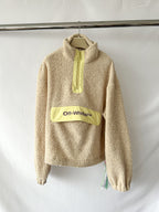 Off-White Logo Spellout Front Beige Teddy Fleece Zip-Up Neck Sweatshirt