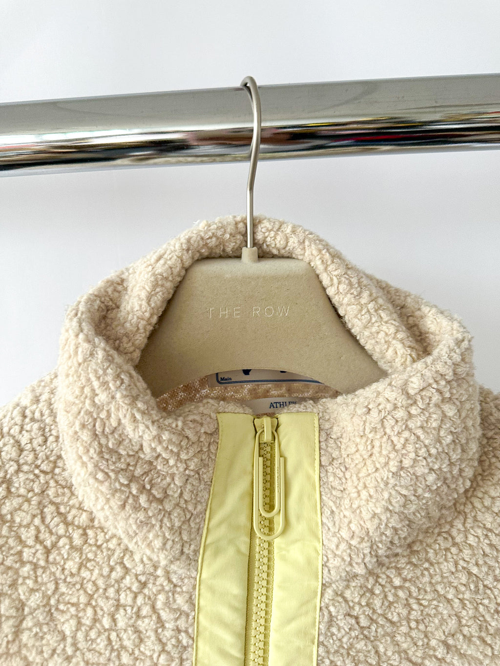 Off-White Logo Spellout Front Beige Teddy Fleece Zip-Up Neck Sweatshirt