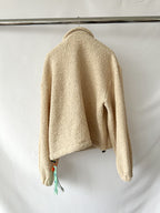 Off-White Logo Spellout Front Beige Teddy Fleece Zip-Up Neck Sweatshirt