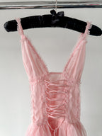 Amy Jane London Pink Iris Lace Coquette Corset Bodice Tiered Ruffle Tulle Hem Mini Dress - House Of Huntington