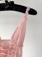 Amy Jane London Pink Iris Lace Coquette Corset Bodice Tiered Ruffle Tulle Hem Mini Dress - House Of Huntington