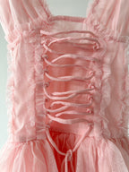 Amy Jane London Pink Iris Lace Coquette Corset Bodice Tiered Ruffle Tulle Hem Mini Dress - House Of Huntington