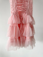 Amy Jane London Pink Iris Lace Coquette Corset Bodice Tiered Ruffle Tulle Hem Mini Dress - House Of Huntington