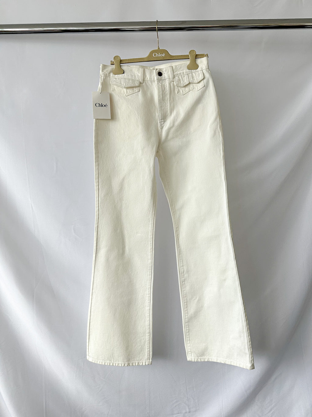 Chloe Runway White High Rise Flared Denim Jeans