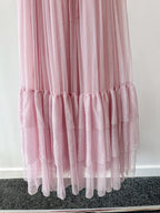 Amy Jane London Pink Tiffany Corset Bodice Sparkly Tulle Puff Sleeve Sweetheart Neck Maxi Gown - House Of Huntington