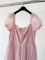 Amy Jane London Pink Tiffany Corset Bodice Sparkly Tulle Puff Sleeve Sweetheart Neck Maxi Gown - House Of Huntington