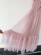 Amy Jane London Pink Tiffany Corset Bodice Sparkly Tulle Puff Sleeve Sweetheart Neck Maxi Gown - House Of Huntington