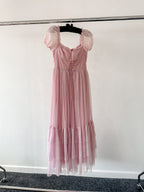 Amy Jane London Pink Tiffany Corset Bodice Sparkly Tulle Puff Sleeve Sweetheart Neck Maxi Gown - House Of Huntington