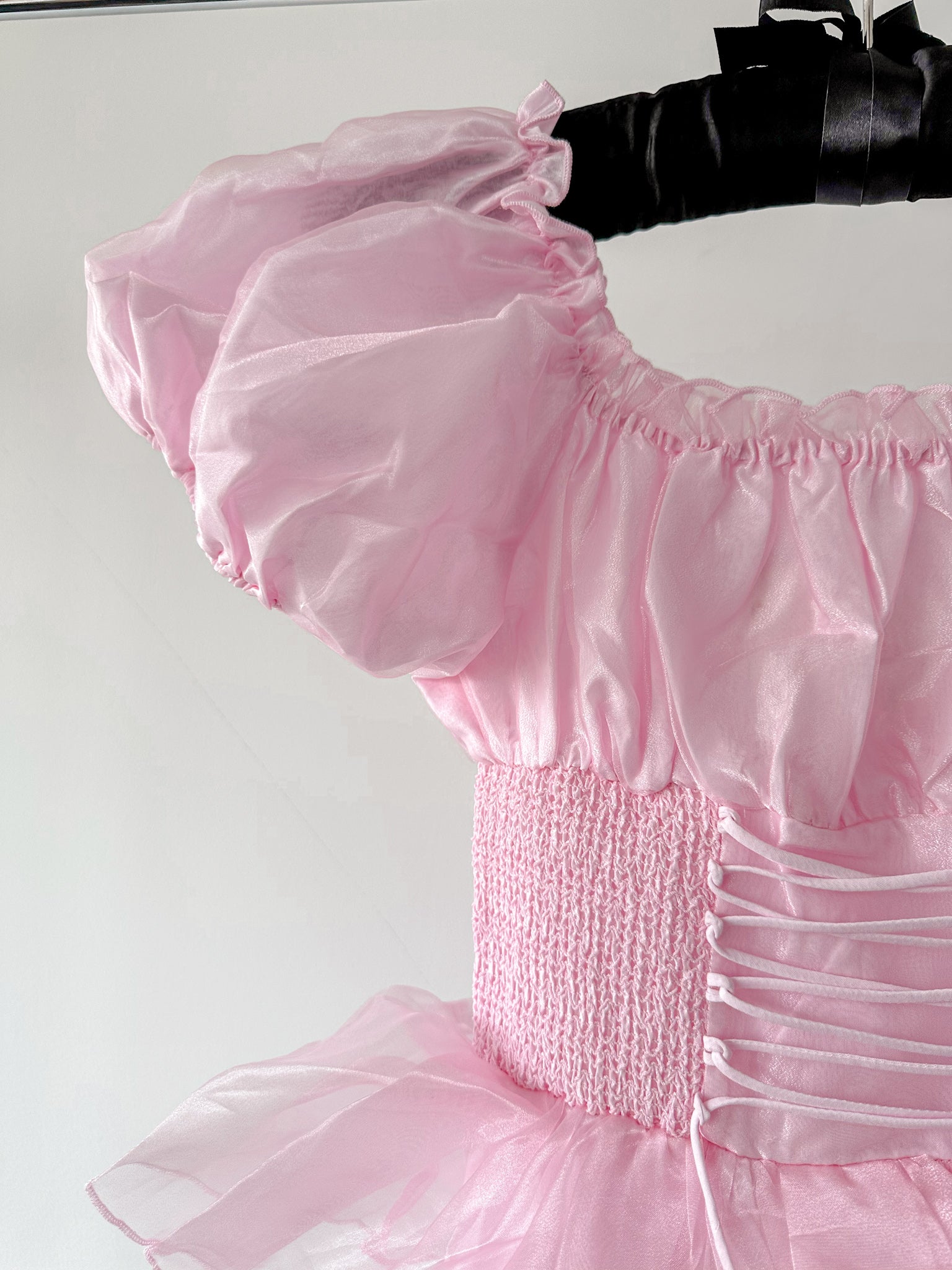 Amy Jane London Pink Arabella Organza Puff Sleeve Corset Bodice Fairytale Coquette Mini Dress - House Of Huntington