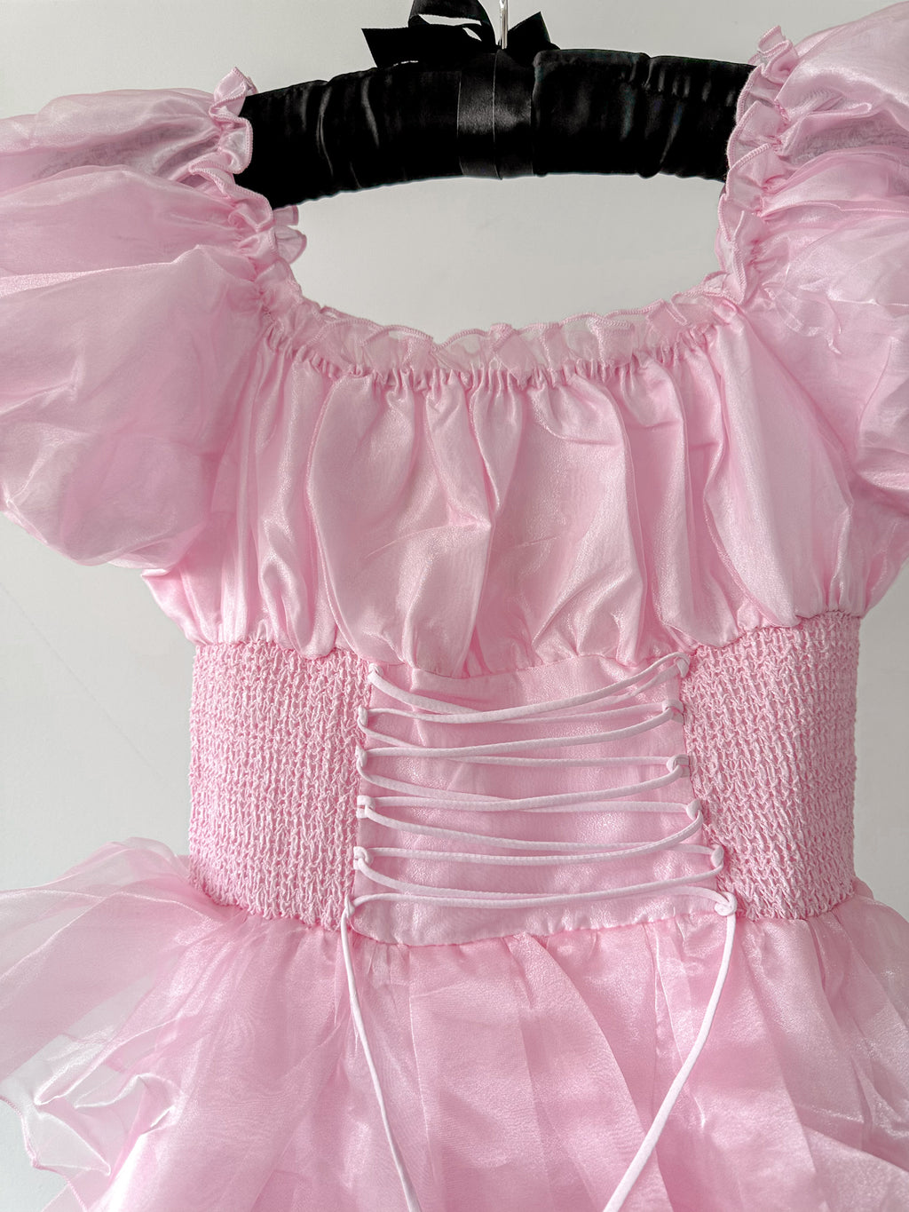 Amy Jane London Pink Arabella Organza Puff Sleeve Corset Bodice Fairytale Coquette Mini Dress - House Of Huntington