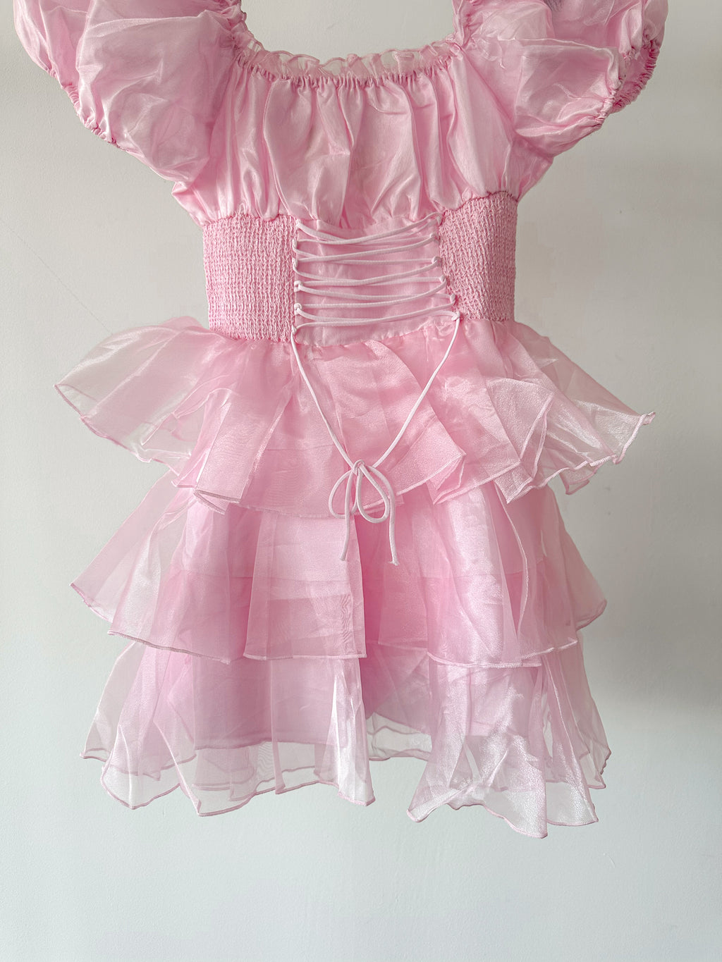 Amy Jane London Pink Arabella Organza Puff Sleeve Corset Bodice Fairytale Coquette Mini Dress - House Of Huntington