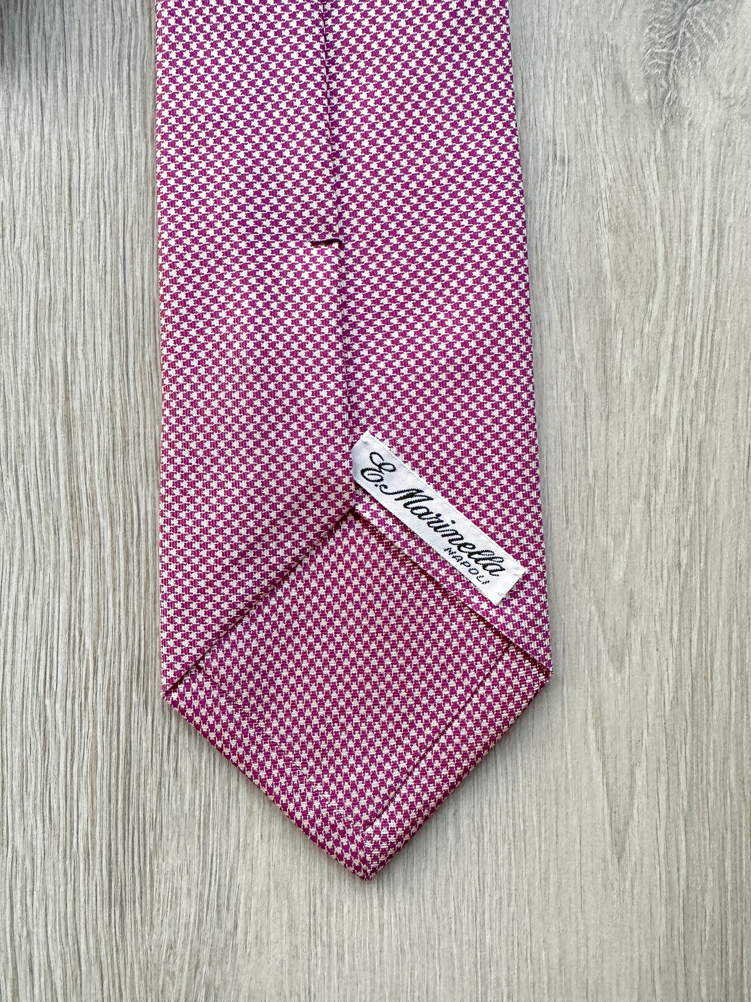 E Marinella Purple White Dogtooth Print Pattern Tipped Silk Tie