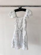 Amy Jane London White Gigi Milkmaid Bow Front Anglaise Broderie Coquette Mini Dress - House Of Huntington