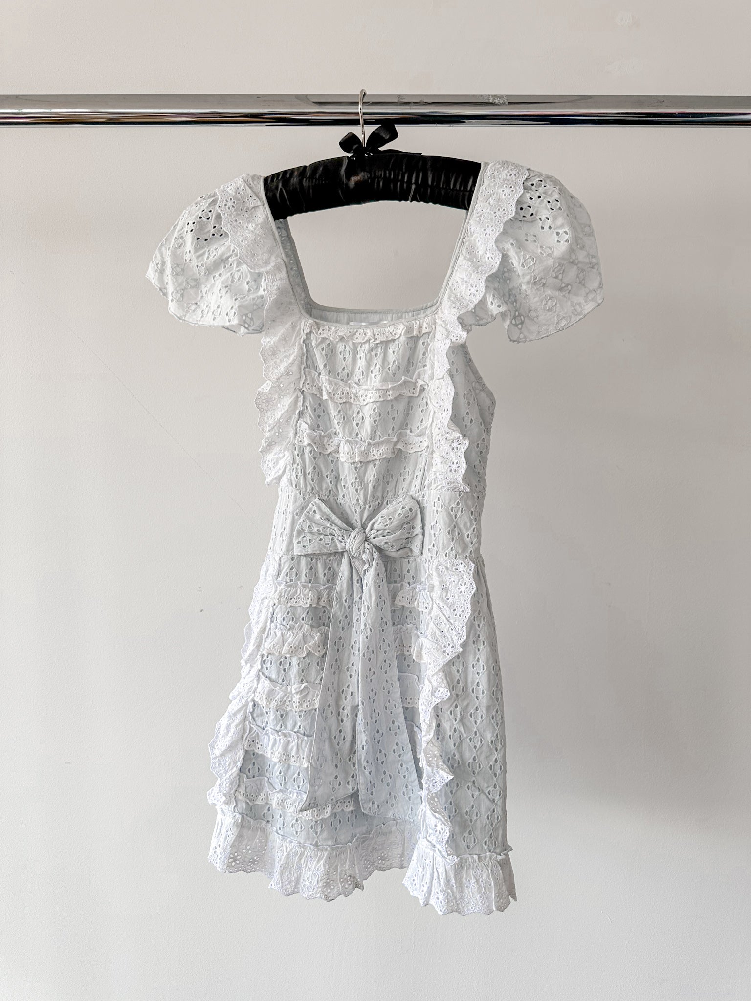 Amy Jane London White Gigi Milkmaid Bow Front Anglaise Broderie Coquette Mini Dress - House Of Huntington