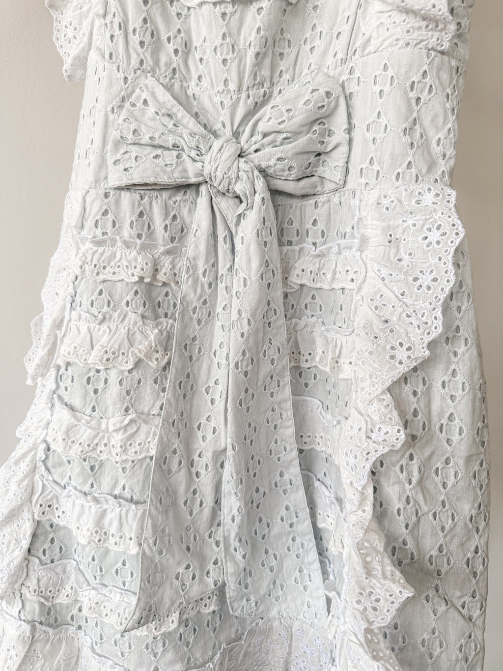 Amy Jane London White Gigi Milkmaid Bow Front Anglaise Broderie Coquette Mini Dress - House Of Huntington