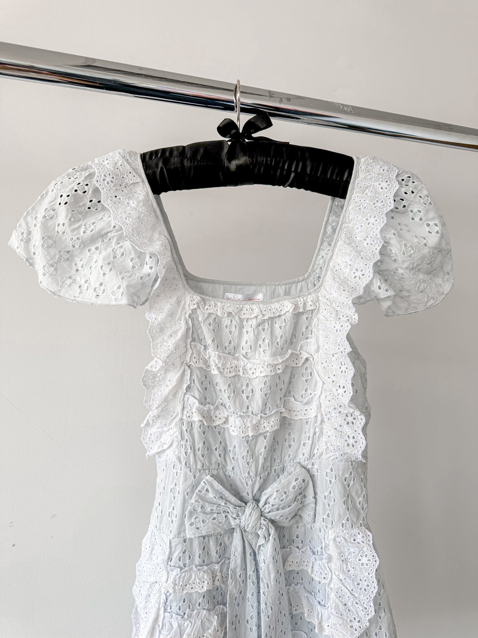 Amy Jane London White Gigi Milkmaid Bow Front Anglaise Broderie Coquette Mini Dress - House Of Huntington