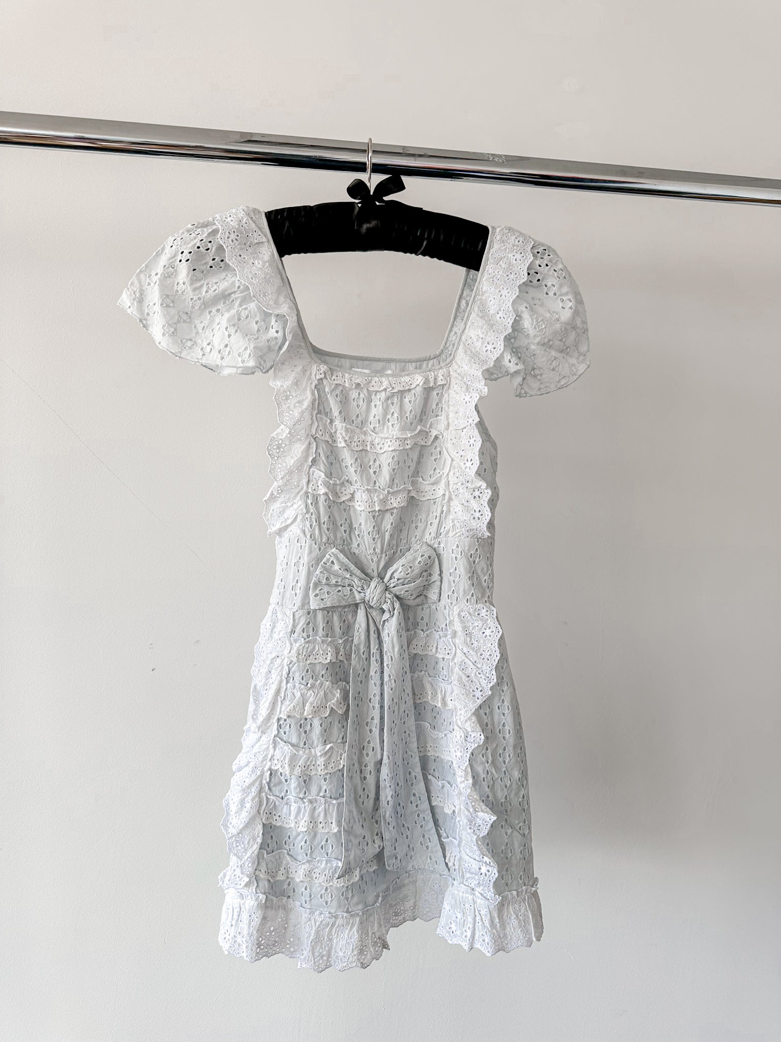 Amy Jane London White Gigi Milkmaid Bow Front Anglaise Broderie Coquette Mini Dress - House Of Huntington