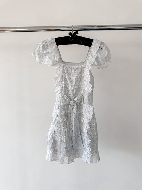 Amy Jane London White Gigi Milkmaid Bow Front Anglaise Broderie Coquette Mini Dress - House Of Huntington