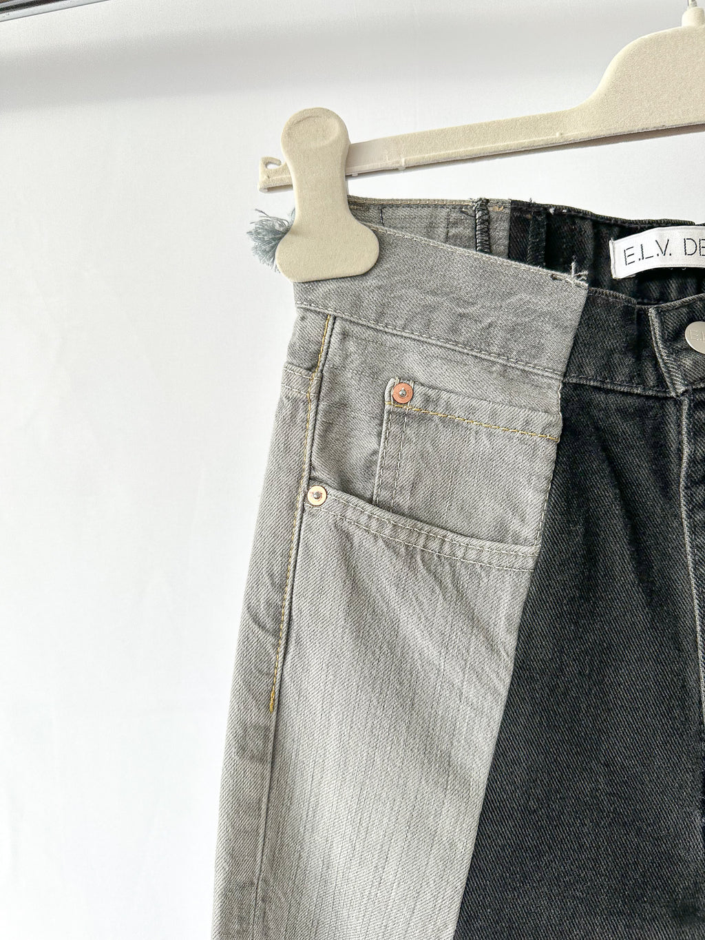 E.L.V. Denim The Twin Grey Black Two Tone Straight Leg Jeans