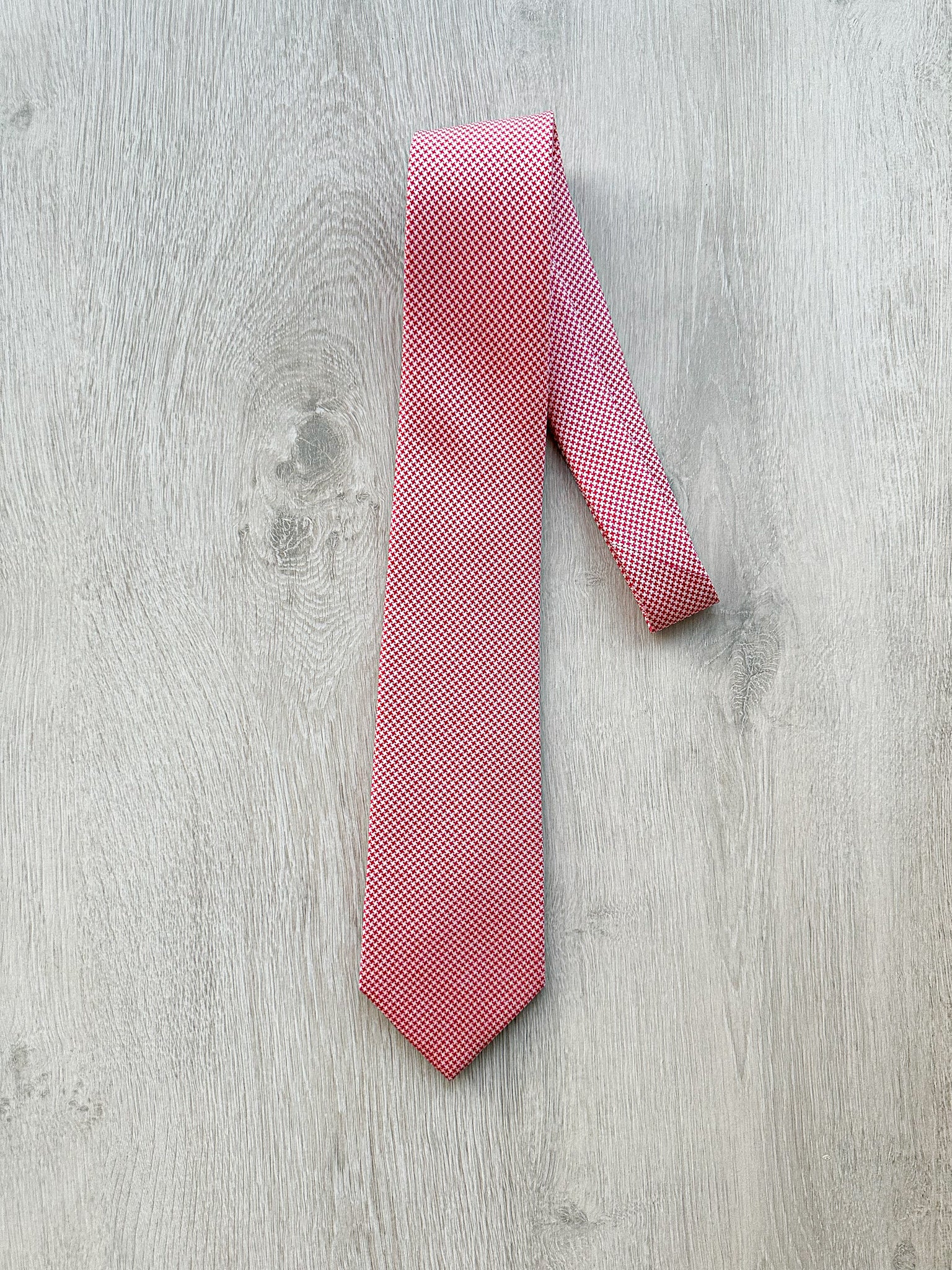 E Marinella Pink White Dogtooth Print Silk Tie