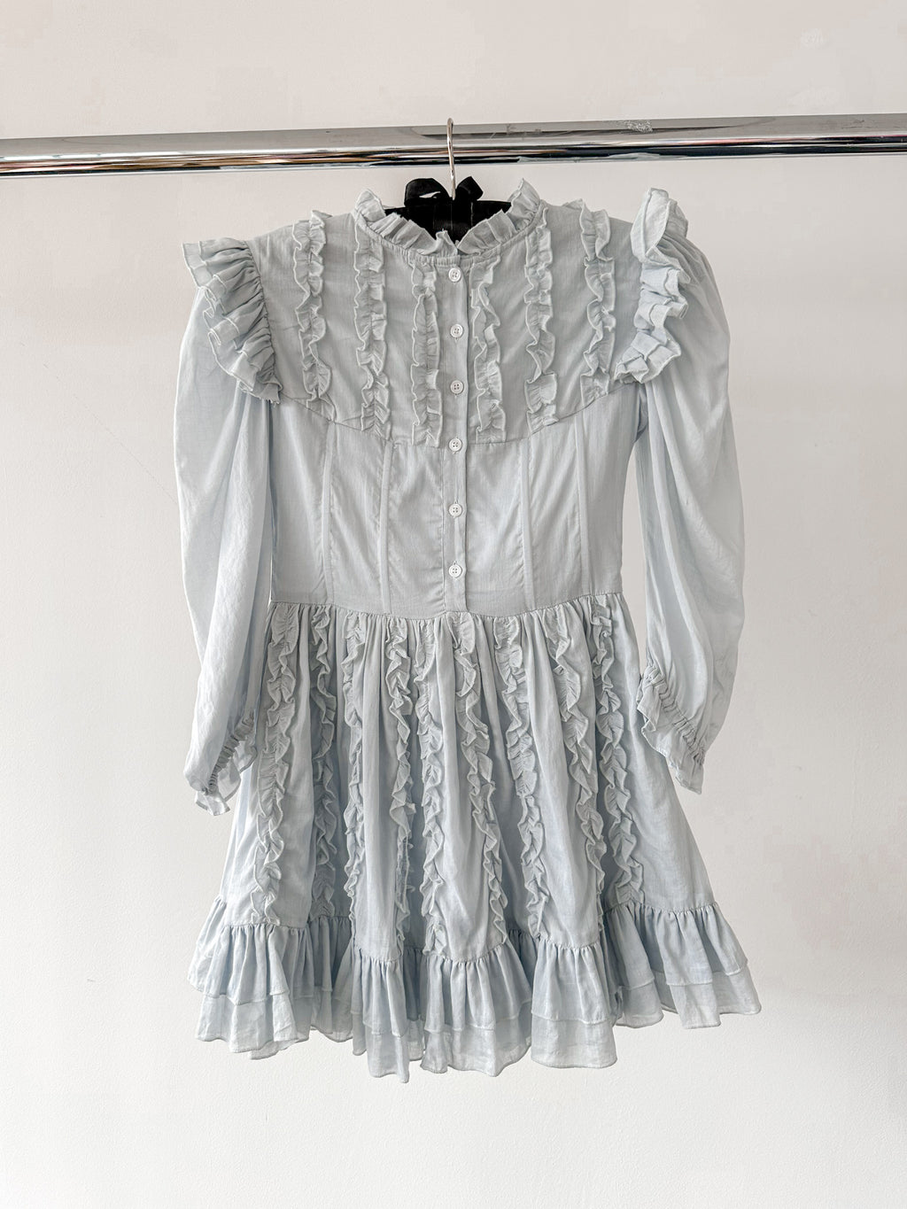 Amy Jane London Blue Annie Ruffle Pleat Detail Puff Sleeve Mini Dress - House Of Huntington