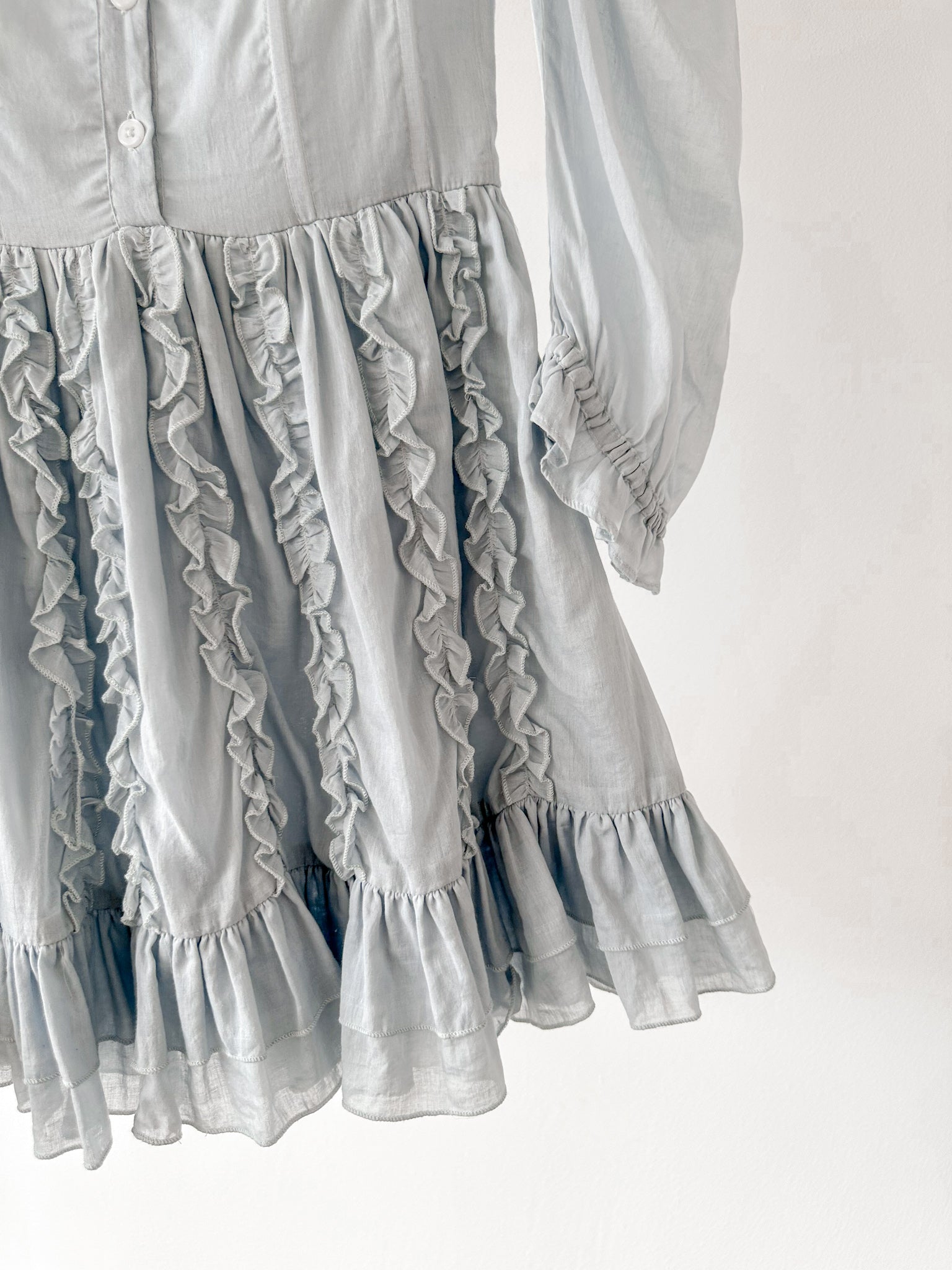 Amy Jane London Blue Annie Ruffle Pleat Detail Puff Sleeve Mini Dress - House Of Huntington