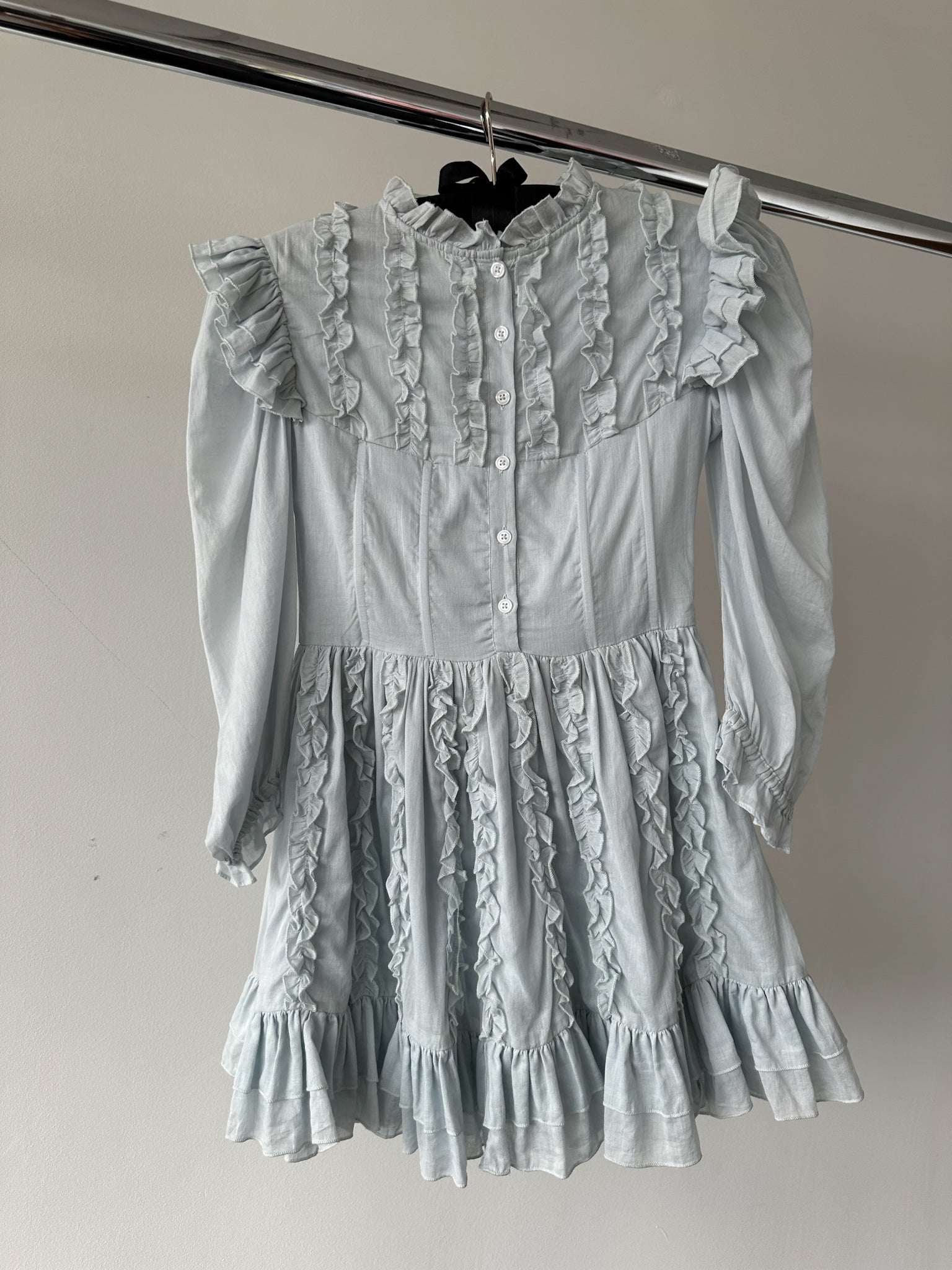 Amy Jane London Blue Annie Ruffle Pleat Detail Puff Sleeve Mini Dress - House Of Huntington