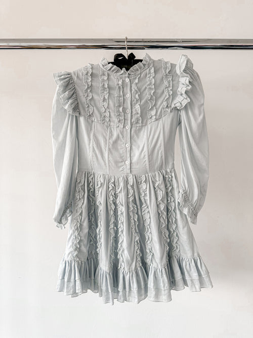 Amy Jane London Blue Annie Ruffle Pleat Detail Puff Sleeve Mini Dress - House Of Huntington