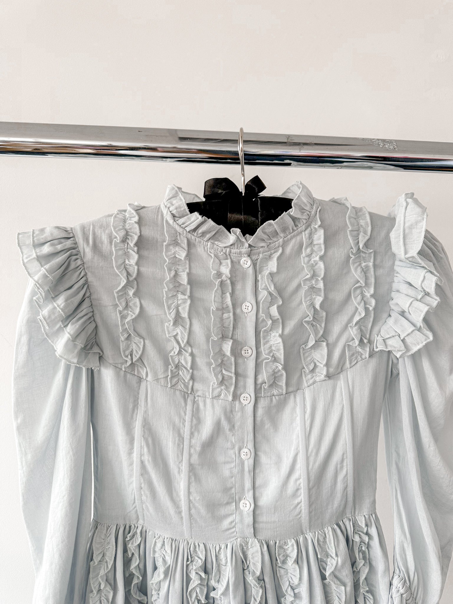 Amy Jane London Blue Annie Ruffle Pleat Detail Puff Sleeve Mini Dress - House Of Huntington