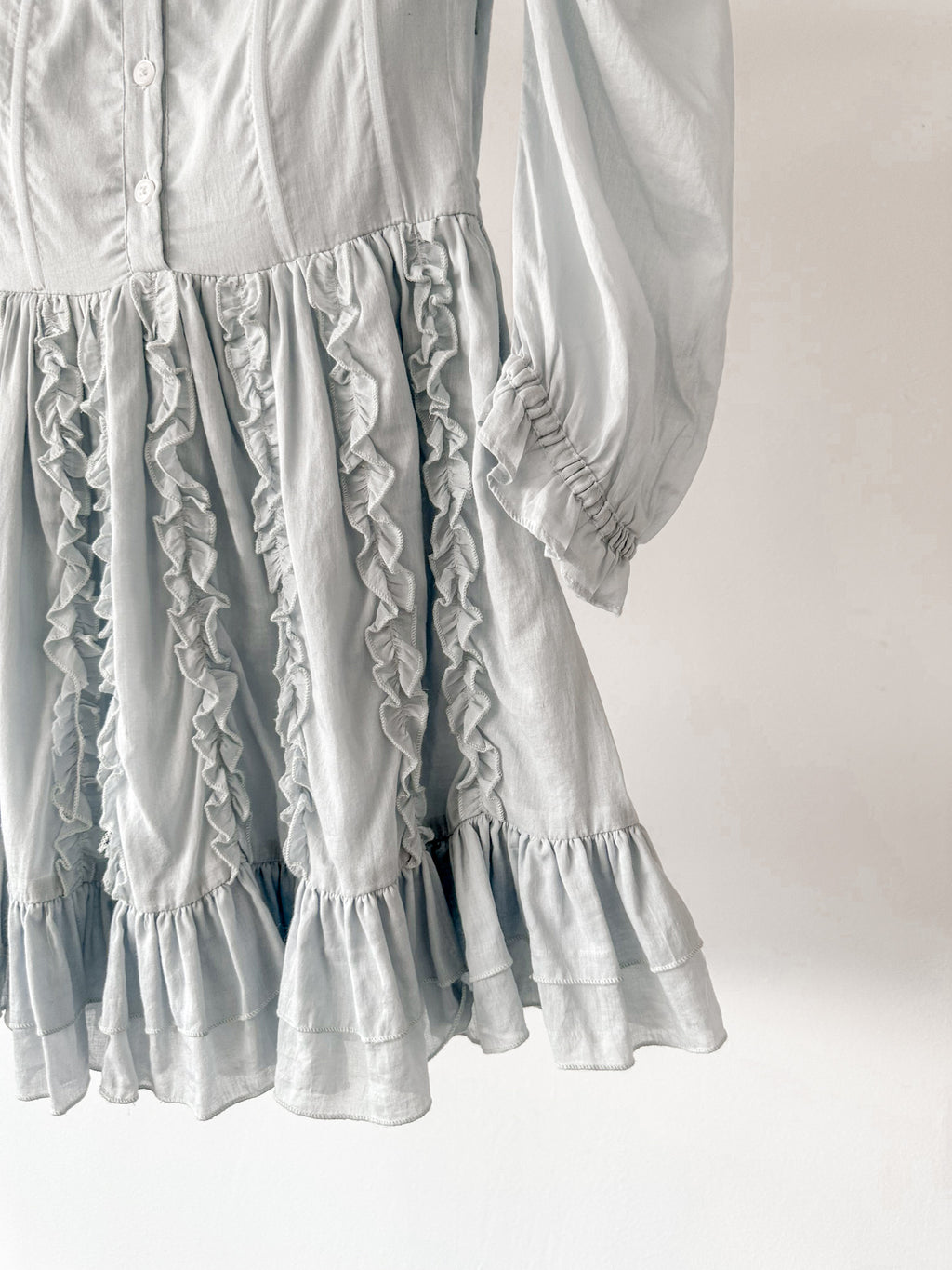 Amy Jane London Blue Annie Ruffle Pleat Detail Puff Sleeve Mini Dress - House Of Huntington