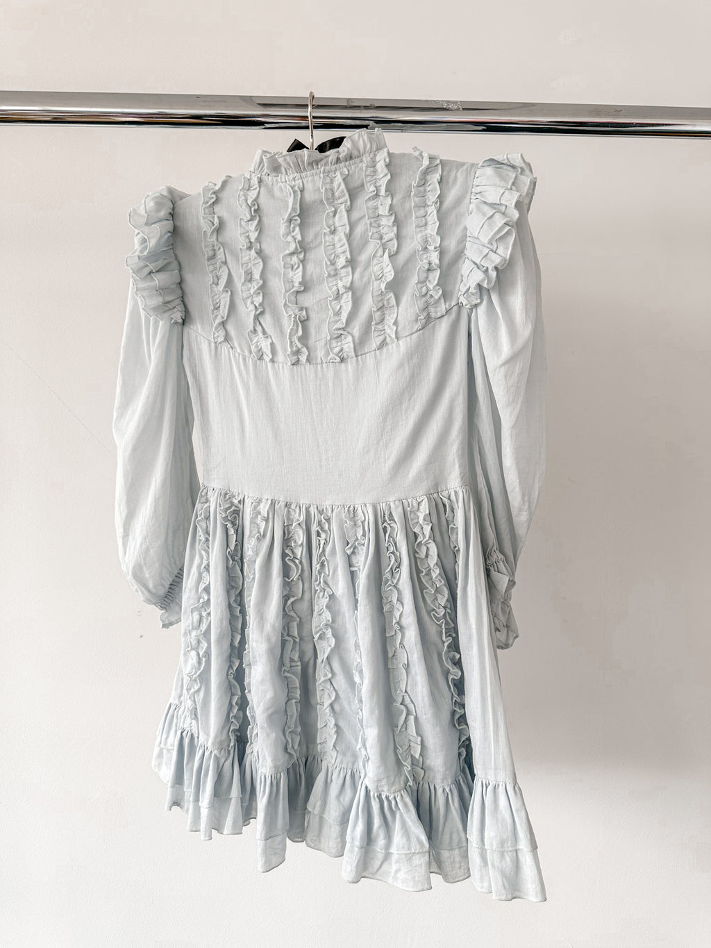 Amy Jane London Blue Annie Ruffle Pleat Detail Puff Sleeve Mini Dress - House Of Huntington