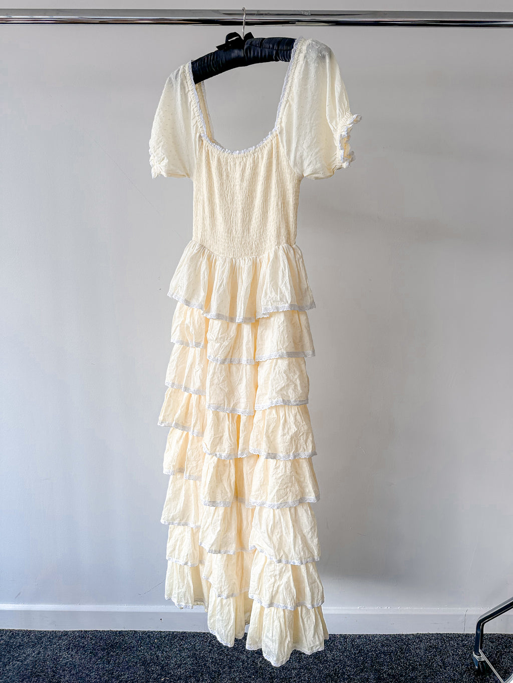 Amy Jane London Lemon Yellow Luna Tiered Ruffled Puff Sleeve Maxi Dress - House Of Huntington