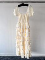 Amy Jane London Lemon Yellow Luna Tiered Ruffled Puff Sleeve Maxi Dress - House Of Huntington