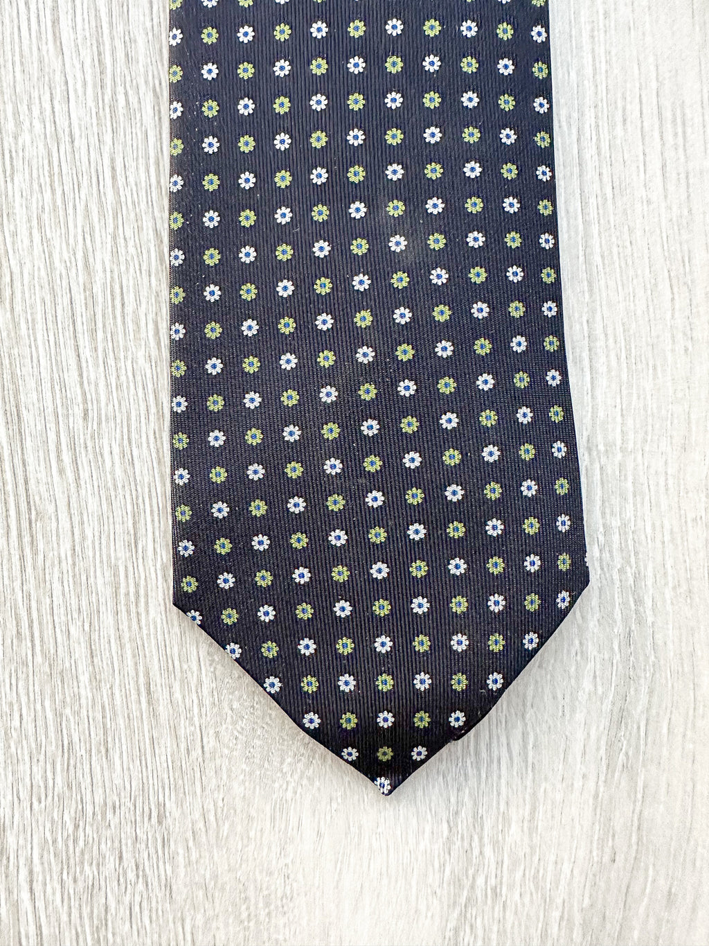 E Marinella Black Silk Tie Green white Floral Print